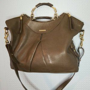 ESCADA Leather Slouch Hobo Bag Purse Handbag Olive/Gold Medium/Large RARE